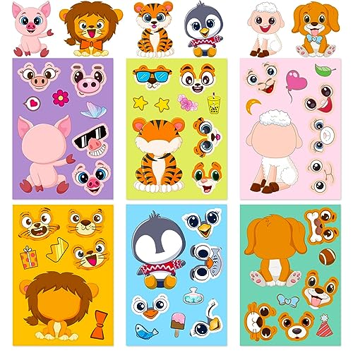 6 Stück Make-a-face Aufkleberbögen, Tier Aufkleber Eigene Tier-Mix- und Match-Aufkleberbögen erstellen Tiere Gesicht Augen Ohren Sticker Set zum DIY Party Favor Supplies Craft 6 Stück Make-a-face Aufkleberbögen, Tier Aufkleber Eigene Tier-Mix- und Match-Aufkleberbögen erstellen Tiere Gesicht Augen Ohren Sticker Set zum DIY Party Favor Supplies Craft von URFEDA