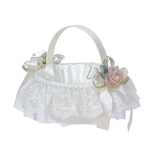 URFEDA Hochzeits-Blumenkorb - Satin-Weißer Blumenmädchen-Korb mit Fliege - Eleganter Hochzeits-Blumenkorb für Konfetti-Blütenblätter URFEDA Hochzeits-Blumenkorb - Satin-Weißer Blumenmädchen-Korb mit Fliege - Eleganter Hochzeits-Blumenkorb für Konfetti-Blütenblätter von URFEDA
