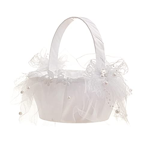 Hochzeits-Blumenkorb Blumenmädchen-Korb Satin-Blumenkörbe mit Fliege eleganter weißer Hochzeits-Blumenkorb Konfetti-Blütenblatt-Blumenkorb für Hochzeit Hochzeits-Blumenkorb Blumenmädchen-Korb Satin-Blumenkörbe mit Fliege eleganter weißer Hochzeits-Blumenkorb Konfetti-Blütenblatt-Blumenkorb für Hochzeit von URFEDA