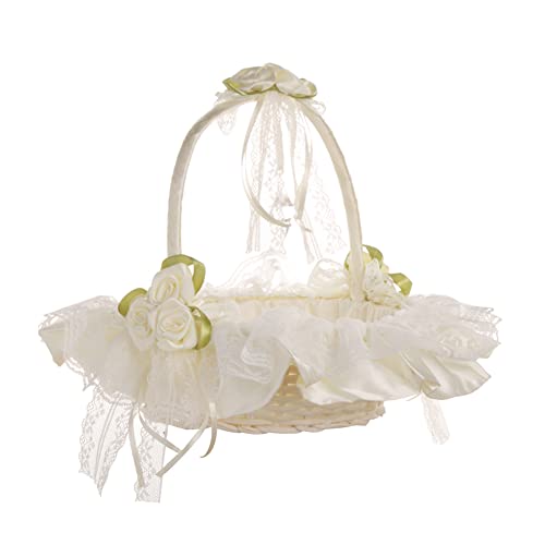 URFEDA Hochzeits-Blumenkorb, eleganter weißer Satin-Blumenkorb mit Fliege für Hochzeit von URFEDA