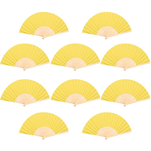 URFEDA Gelb Fächer Hochzeit,10 STK Handfächer Papierfächer,Hochzeitsfächer Taschenfächer Faltfächer Gastgeschenk Fecher Sommer Hochzeit,Hochzeitsdeko Hand Fan Asiatische Deko für Geburttag, Party von URFEDA