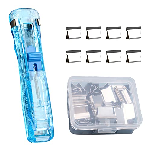 URFEDA Kreativer Hefter, Blatthefter Mini mit 58 Stück Wiederverwendbare Heftklammern Push Hefter Set Binder Clips Muschel Clip Spender, Tragbarer Fast Clam Clip Spender, Geeignet für Büros Blau von URFEDA