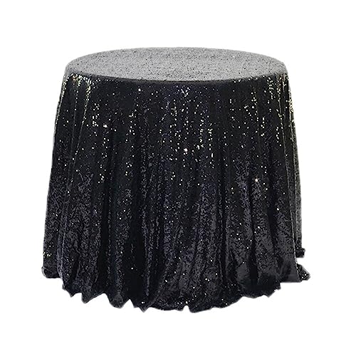 URFEDA Pailletten Tischdecke Rund 120 cm,Glitzer Tischdecke,Tischdecke Abwaschbar,Tischläufer Stoff Tischtuch Tischwäsche Tafeltuch für Geburtstag, Weihnachten,Hochzeit, Party, Halloween, Schwarz von URFEDA