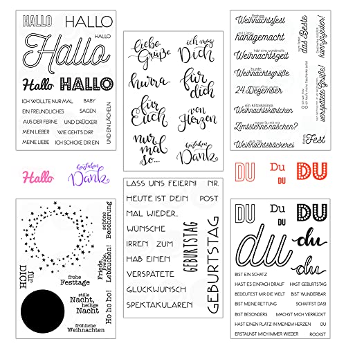 URFEDA Silikonstempel Sprüche Deutsch Stempel Silikon 6 Blätter Clear Stamps Deutsche Texte,Geburtstag Stempel,Tiere und Blumen Stempelset für DIY Scrapbooking Fotoalbum Grußkarten Bullet Journal von URFEDA