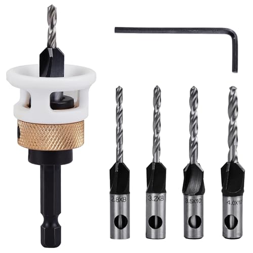 URHELP 6 Stück Senkbohrer Holz Set, Bohrer mit Senker, Bohrsenker mit 1/4" Hex Schaft, Bohrsenker mit Tiefenanschlag, für Holzverarbeitung von URHELP