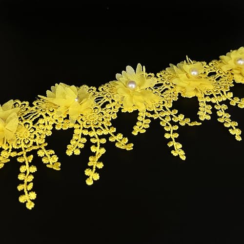 2 Yard Blumen Perlen Rand Band Floral Appliques bestickter Spitzenstoff Nähen Spitze für Hochzeit Brautkleid Kleidung Kostüm Hut Dekoration (Gelb, 2 Yard) von URIMPAVIDO