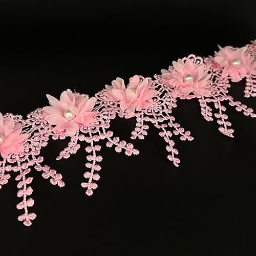 2 Yard Blumen Perlen Rand Band Floral Appliques bestickter Spitzenstoff Nähen Spitze für Hochzeit Brautkleid Kleidung Kostüm Hut Dekoration (Rosa, 2 Yard) von URIMPAVIDO