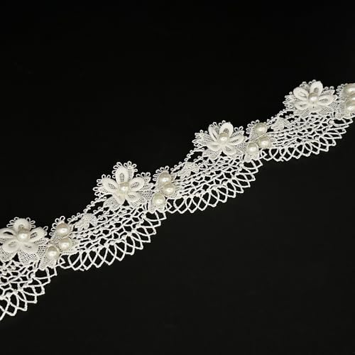 91 cm Blume mit Perlen, Spitzenrand, elegante Blumenstickerei, Nähspitzen-Applikation für Hochzeit, Brautkleid, Kleidung, Kostüm, Hut, Party, Spielzeug, Puppendekoration (weiß, 91 cm) von URIMPAVIDO