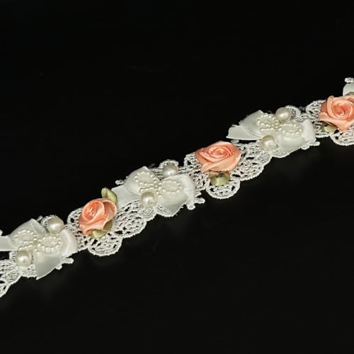 91 cm Vintage Perlen Blumen Spitze Rand Floral Applikationen bestickt Spitze Stoff Nähen Handwerk für Hochzeit Brautkleid Kleidung Kostüm Hut Dekoration (Shrimp, 91 cm) von URIMPAVIDO