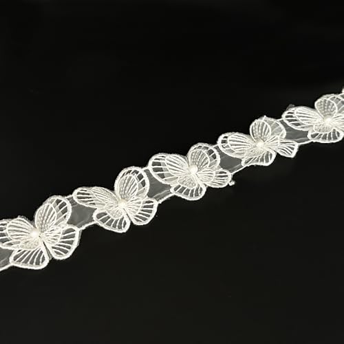 91 cm Vintage Schmetterling mit Perlen Spitzenband Schmetterling bestickte Applikationen Nähen Spitze für Kleid Kleidung Kostüm Hut Home Party Dekoration (weiß, 91 cm) von URIMPAVIDO