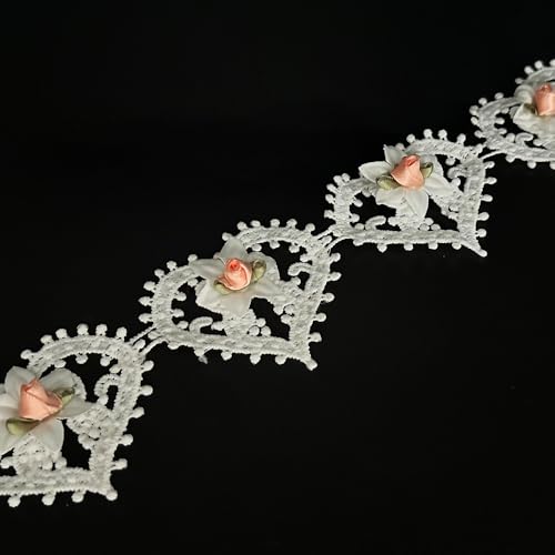 91 cm Vintage weiße Perlen Blumen Spitzenrand Trim Liebe Herz Floral bestickte Stoffapplikationen Nähen Spitze für Hochzeit Brautkleid Kleidung Hut Dekoration (Weiß ohne Perlenperlen, 91 cm) von URIMPAVIDO