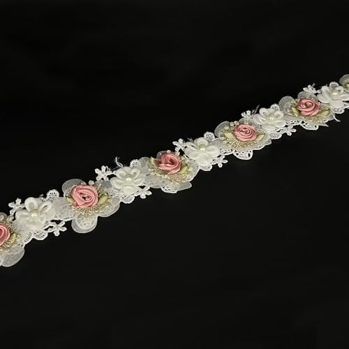 91 cm lange Blumenperlen bestickter Spitzenrand Stoff florale Applikationen Spitzenband handgefertigt Nähen Handwerk für Hochzeit Brautkleid Kleidung Kostüm Hut Dekoration (rot, 91 cm) von URIMPAVIDO