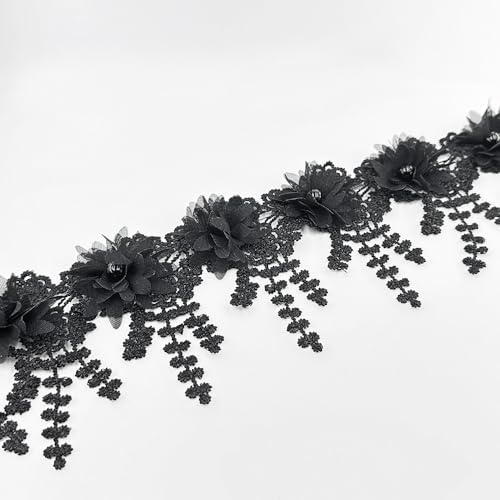 91 cm lange Blumenperlenrand, Blumenapplikationen, bestickter Spitzenstoff, Nähspitze für Hochzeit, Brautkleid, Kleidung, Kostüm, Hut, Dekoration (schwarz, 91 cm) von URIMPAVIDO