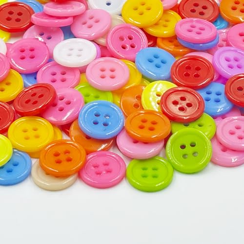 Kunststoffknöpfe zum Nähen, 15 mm, gemischte Farben, 4 Löcher, 100 Stück, Häkeltücher, Nähknöpfe, DIY Handwerk (gemischte Farben, 1,5 cm) von URIMPAVIDO
