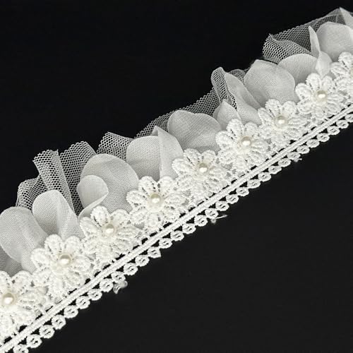 Spitzenband im Vintage-Stil, Blume mit Perlen, elegant, bestickt, Nähen, Spitzenapplikation für Hochzeit, Brautkleid, Kleidung, Kostüm, Hut, Spielzeug, Puppenkleid, Dekoration, Weiß, 91 cm von URIMPAVIDO