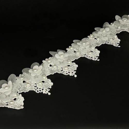 Spitzenband im Vintage-Stil, weiße Blume, Perlen, Spitzenbesatz, Blumenstoff, Applikationen, bestickt, Nähspitze für Hochzeit, Brautkleid, Kleidung, Stirnband, Kostüm, Hut, Party-Dekoration (weiß, 91 von URIMPAVIDO