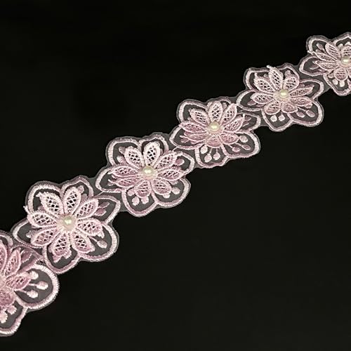 Spitzenband mit Blumenperlen, Spitzenbesatz, bestickt, für Hochzeitskleid, Brautschmuck, Kopfschmuck, Dekoration, DIY, handgemachtes Nähen, Bastelzubehör (Hellrosa) von URIMPAVIDO