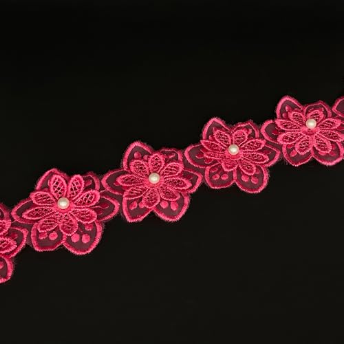 Spitzenband mit Blumenperlen, Spitzenbesatz, bestickt, für Hochzeitskleid, Brautschmuck, Kopfschmuck, Dekoration, DIY, handgemachtes Nähen, Bastelzubehör (rot) von URIMPAVIDO