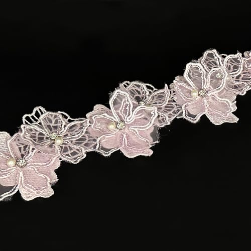Spitzenband mit Perlen, Blumenverzierung, bestickt, Nähen, Spitzenstoff für Hochzeit, Brautkleid, Kleidung, Kostüm, Hut, Dekoration (lila, 91 cm) von URIMPAVIDO