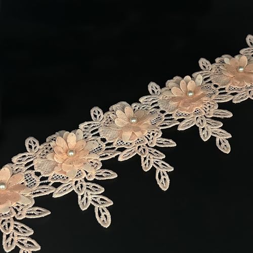 Spitzenband mit weißen Blumen, Perlen, Spitzenrand, Blumenapplikationen, bestickter Stoff, Nähspitze für Hochzeit, Brautkleid, Kleidung, Kostüm, Hut, Dekoration (Rosa, 91 cm) von URIMPAVIDO