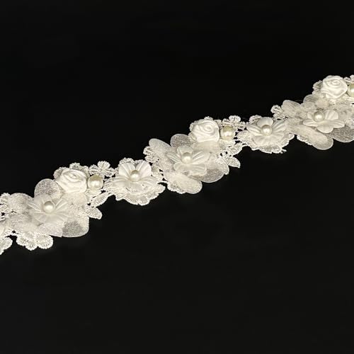 Spitzenband mit weißen Perlen, Vintage-Stil, Blumenapplikationen, bestickter Spitzenstoff zum Nähen, Basteln, Hochzeit, Brautkleid, Kleidung, Kostüm, Hut, Dekoration (Weiß, 91 cm) von URIMPAVIDO