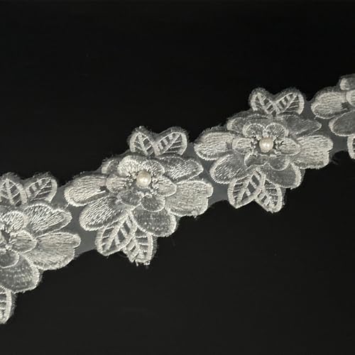 Spitzenborte mit Perlen, bestickter Rand, Stoff, Blumenapplikationen, Spitzenband für Hochzeitskleid, Kleidung, Dekoration, DIY, handgefertigt, Nähen, Handwerk, 91 cm, Grau von URIMPAVIDO