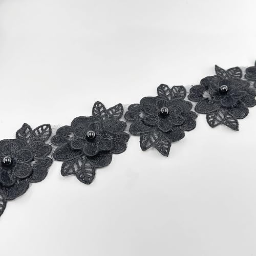 Spitzenborte mit Perlen, bestickter Rand, Stoff, Blumenapplikationen, Spitzenband für Hochzeitskleid, Kleidung, Dekoration, DIY, handgefertigt, Nähen, Handwerk, 91 cm, Schwarz Spitzenborte mit Perlen, bestickter Rand, Stoff, Blumenapplikationen, Spitzenband für Hochzeitskleid, Kleidung, Dekoration, DIY, handgefertigt, Nähen, Handwerk, 91 cm, Schwarz von URIMPAVIDO
