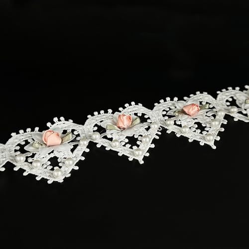 Spitzenrand im Vintage-Stil, weiße Perlen, Blumenrand, Herz, Blumenstickerei, Stoffapplikationen, Nähspitze für Hochzeit, Brautkleid, Kleidung, Hutdekoration (weiß, 2 Yard) von URIMPAVIDO