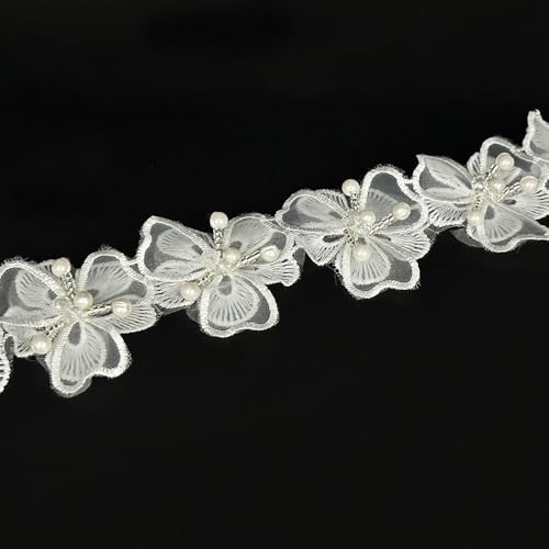 Spitzenstoff mit weißen Perlen, Blumenapplikationen, bestickt, Spitzenband für Hochzeit, Brautkleid, Kleidung, Kostüm, Hut, Dekoration, 91 cm Spitzenstoff mit weißen Perlen, Blumenapplikationen, bestickt, Spitzenband für Hochzeit, Brautkleid, Kleidung, Kostüm, Hut, Dekoration, 91 cm von URIMPAVIDO