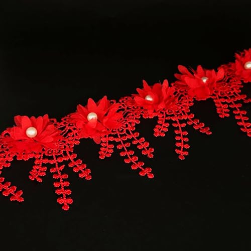 Weißes Blumenband mit Perlen und Perlen, bestickter Spitzenstoff, Nähspitze für Hochzeit, Brautkleid, Kleidung, Kostüm, Hut, Dekoration, Rot, 2 Meter Weißes Blumenband mit Perlen und Perlen, bestickter Spitzenstoff, Nähspitze für Hochzeit, Brautkleid, Kleidung, Kostüm, Hut, Dekoration, Rot, 2 Meter von URIMPAVIDO