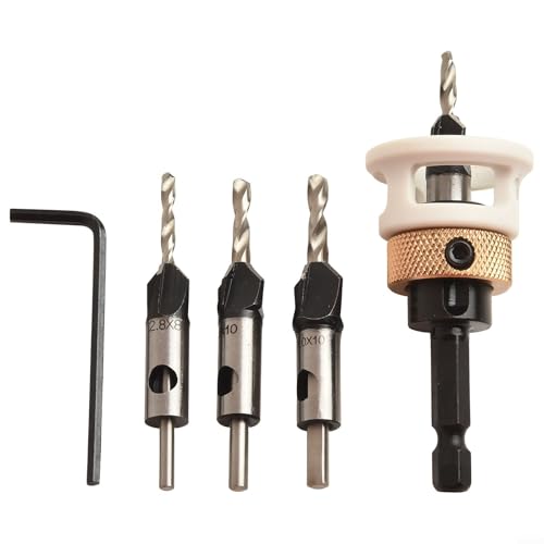 4-in-1 Senker Bohrersatz mit Tiefenanschlag, 6,35mm Sechskantschaft, Karbid-Bohrer für Holzarbeiten, 2,8-4,0mm Durchmesser, Präzise Bohrergebnisse von URPIZY