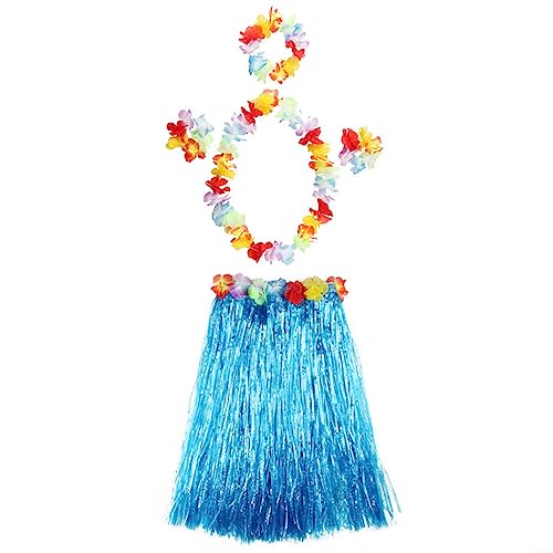 URPIZY Hawaiianische Leis-Party-Dekorationen, Hawaii-Kostüm, Hula-Kostüm, Grasrock, Blumengirlande, tropische Dekoration für Party, Strand, Tanz, Aufführungen (blau), 5 Stück von URPIZY