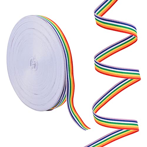 URROMA 1 Rolle gestreiftes Ripsband, 45,7 m Regenbogen-dekoratives Band Polyesterband für Geschenkverpackungen auf Hochzeit, Geburtstag, Festival, Party-Dekoration von URROMA