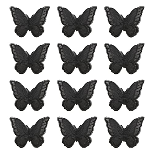 URROMA 12 Stück Schmetterlings-Applikationen, schwarze Spitzen-Applikationen zum Nähen von Schmetterlingen, Applikationen, Patches, Stickerei, Patches zum Nähen, Basteln von URROMA