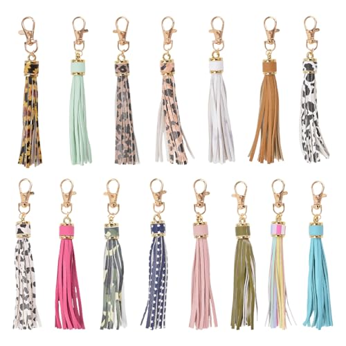 URROMA 15 Stck Mehrfarbige Lederquasten-Anhnger, Schlsselanhnger, Taschendekoration, DIY Bastelbedarf, Hngender Schmuck, Jahrestag von URROMA