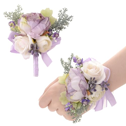 URROMA 2 Stück lila Pfingstrosen Corsage Handgelenk Blume Set künstliche Handblume und Ansteckblume Set für Heimkehr, Abschlussfeier, Abschlussball, Brautschmuck, Hochzeit Party URROMA 2 Stück lila Pfingstrosen Corsage Handgelenk Blume Set künstliche Handblume und Ansteckblume Set für Heimkehr, Abschlussfeier, Abschlussball, Brautschmuck, Hochzeit Party von URROMA