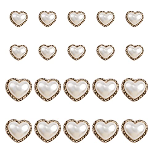 URROMA 20 Pcs Faux Perle Strass Knöpfe, Gold Retro Vintage Perle Knöpfe Herz Kristall Knöpfe nähen auf Knöpfe Embellishments für DIY Crafts, 25mm + 18mm von URROMA