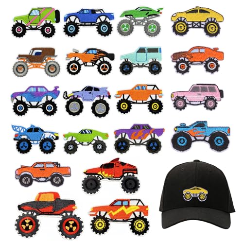 URROMA 20 Stück Cartoon Auto bestickte Aufnäher zum Aufbügeln, Jeep Cabrio Applikation zum Aufnähen auf Jacken, Hüte, Rucksäcke, DIY-Zubehör von URROMA