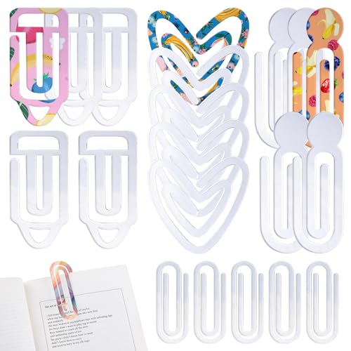 URROMA 20 x Sublimations-Büroklammern, Acryl-Sublimations-Rohlinge, klare Wärmeübertragungs-Lesezeichen, Jumbo-Büroklammern für Lehrer, Büro, Zuhause, Bastelbedarf (4 Stile) von URROMA