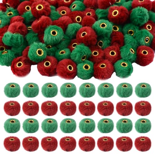 URROMA 200 Stück Weihnachtsbommeln aus Kunstpelz, Mausperlen, Plüsch, rot und grün, weich, für Weihnachts-Stifte, Schmuck, Schlüsselanhänger, Handwerk von URROMA