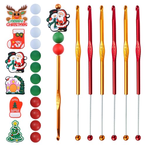 URROMA 24-teiliges Weihnachts-Häkelnadel-Set, Silikon-Perlen-Häkelnadeln, Aluminium-Stricknadeln, Häkelnadeln für Garn, Stricken und Häkelzubehör URROMA 24-teiliges Weihnachts-Häkelnadel-Set, Silikon-Perlen-Häkelnadeln, Aluminium-Stricknadeln, Häkelnadeln für Garn, Stricken und Häkelzubehör von URROMA
