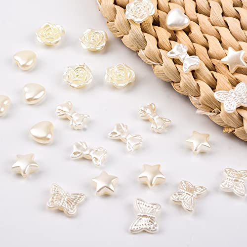 URROMA 250 Stück Perlenperlen, ABS-Imitationsperlen für die Schmuckherstellung, Rose, Schmetterling, Stern, Herz, Schleife, Perlen, ästhetische Perlen für DIY Handwerk von URROMA
