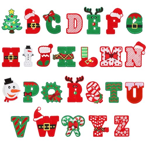 URROMA 26 Stück bestickte Weihnachtsflicken zum Aufbügeln, Buchstaben A-Z, Weihnachtsbaum, Weihnachtsmann, Applikation, zum Aufnähen auf Jacken, Hüte, Rucksäcke, DIY-Zubehör URROMA 26 Stück bestickte Weihnachtsflicken zum Aufbügeln, Buchstaben A-Z, Weihnachtsbaum, Weihnachtsmann, Applikation, zum Aufnähen auf Jacken, Hüte, Rucksäcke, DIY-Zubehör von URROMA