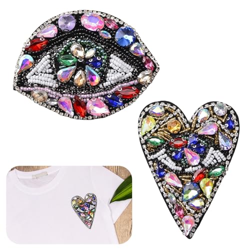 URROMA 2pcs Evil Eyes Heart Beaded Patches - Herzförmige Aufnäher mit bösen Augen und Strasssteinen - Dekorativ für Kleidung, Jeans, Jacken, T-Shirts, Schuhe, Handtaschen, Hüte URROMA 2pcs Evil Eyes Heart Beaded Patches - Herzförmige Aufnäher mit bösen Augen und Strasssteinen - Dekorativ für Kleidung, Jeans, Jacken, T-Shirts, Schuhe, Handtaschen, Hüte von URROMA