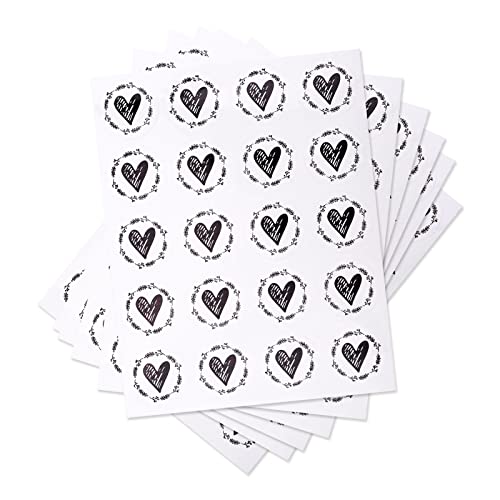 URROMA 30 Blatt transparente Herz-Umschlagversiegelungen, 600 Stück, schwarz-goldene Herz-Aufkleber, 3,1 cm, runder Versiegelungsaufkleber für Hochzeitseinladungen, Umschläge von URROMA
