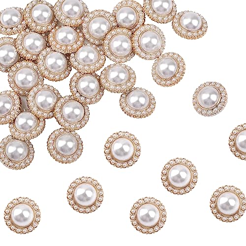 URROMA 30 Pcs Faux Perle Knöpfe, Gold Retro Vintage Perle Acryl Knöpfe Runde Kristall Knöpfe nähen auf Knöpfe Embellishments für DIY Crafts, 15 mm von URROMA