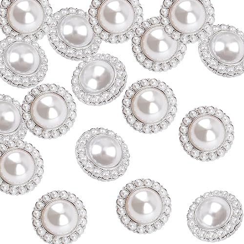 URROMA 30 Pcs Faux Perle Knöpfe, Silber Retro Vintage Perle Acryl Knöpfe Runde Kristall Knöpfe nähen auf Knöpfe Embellishments für DIY Crafts, 23 mm von URROMA