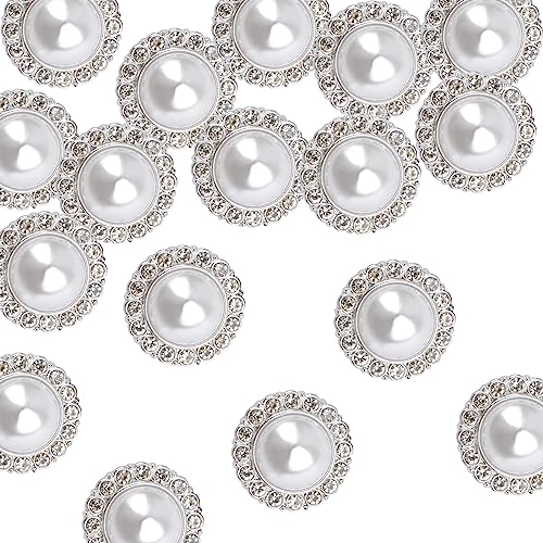 URROMA 30 Pcs Faux Perle Knöpfe mit Strass, Silber Retro Vintage Perle Acryl Knöpfe Runde Kristall Knöpfe nähen auf Knöpfe Verzierungen für DIY Crafts, 23 mm von URROMA