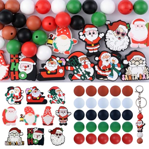 URROMA 35 Stück Weihnachts-Silikonperlen, Weihnachtsmann-Cartoon, wasserdicht, Fokal-Perlen für Armband, Basteln, für Schmuck, Halsketten, Ohrringe, Stifte, DIY-Zubehör von URROMA