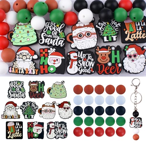 URROMA 35 Stück Weihnachts-Silikonperlen, grün, Weihnachts-Cartoon-Perlen, wasserdicht, Focal-Perlen für Armband, Basteln, für Schmuck, Halsketten, Ohrringe, Stifte, DIY-Zubehör von URROMA